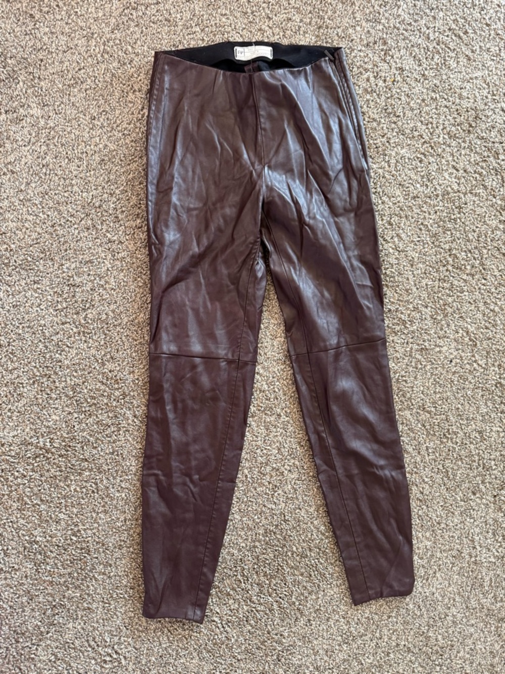 Free People Brown Faux Leather Slim Pants